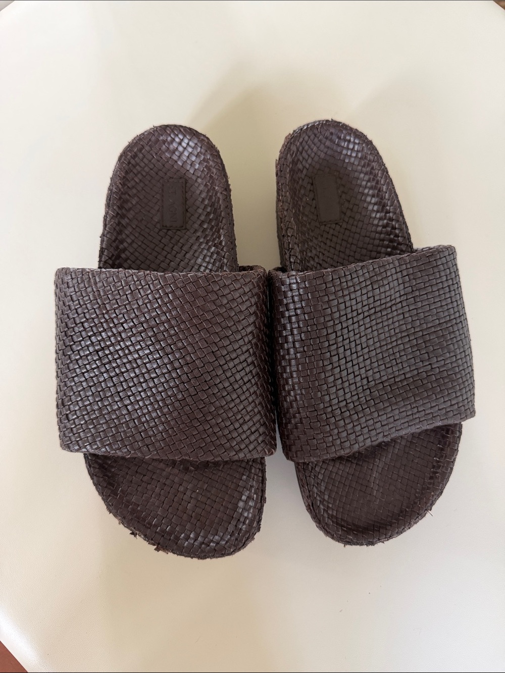 St. Agni Brown Woven Slide Flats